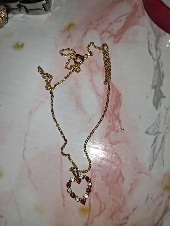 Source Unknown Jewelry - Vintage Source Unknown Gold-Tone Necklace with Red & Clear Heart Charm
